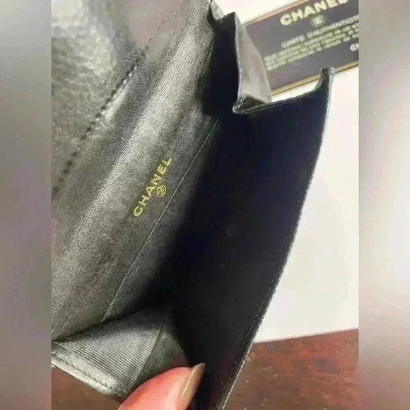 Authentic CHANEL CC Logo Coin Case Wallet Caviar Skin Leather Black Vintage - Picture 3 of 16